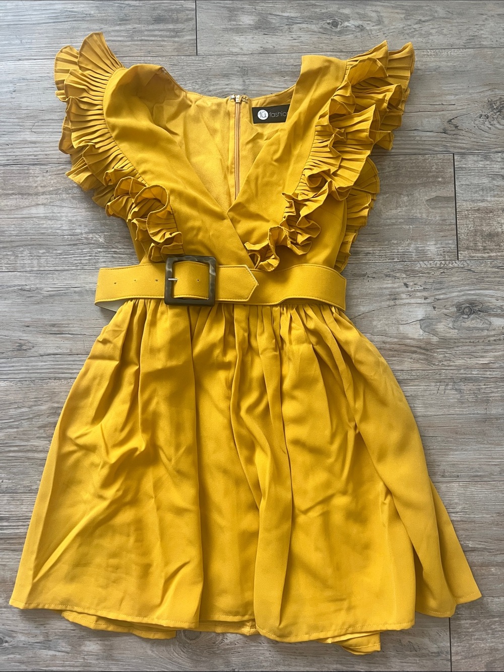 Mustard Yellow Ruffle Belted Women’s Dress